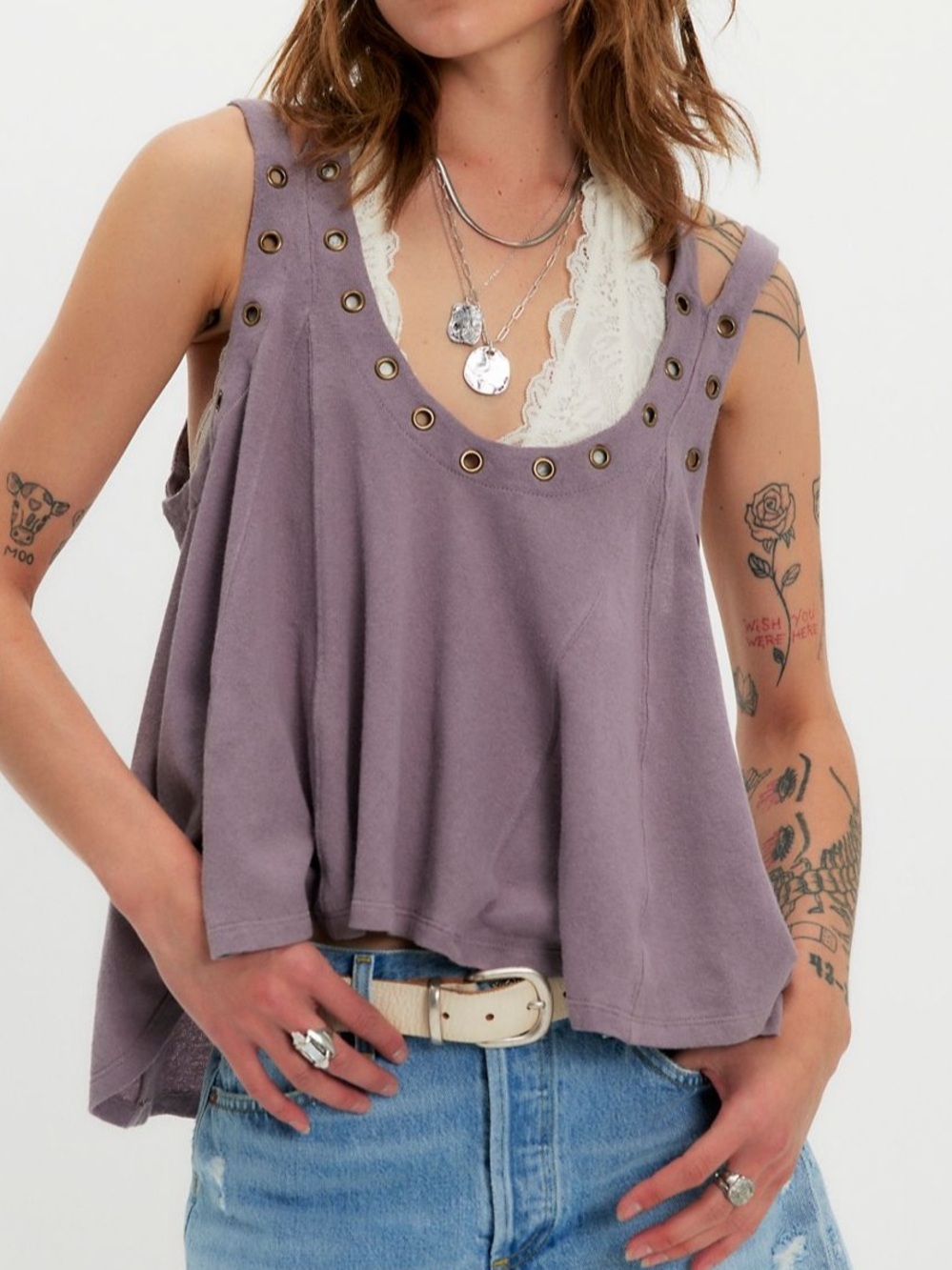 🔥NWT! FREE PEOPLE! The Cleo Grommet Tank in Purple Dove! Sz is XL!
